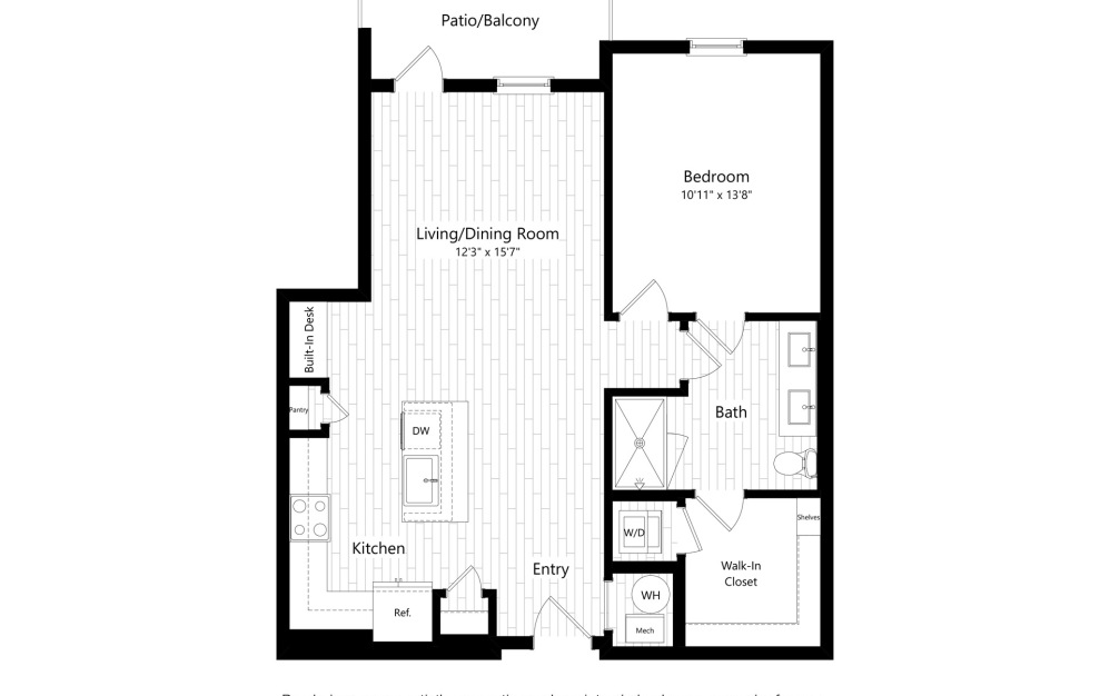 Preakness (A3) - 1 bedroom floorplan layout with 1 bathroom and 850 square feet (2D)